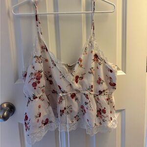 American Eagle Outfitters Floral Wrap Camisole - White and Red